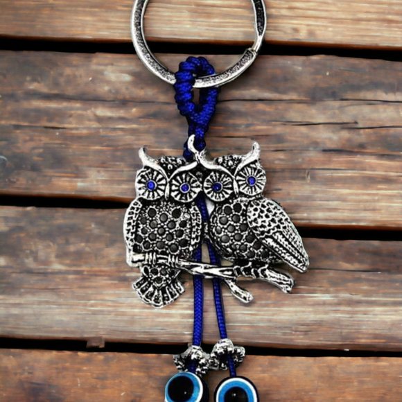 Stainless Steel Keychain Evil Eye Owls Keychain Turkish Eye Keyring Small Gifts - Picture 2 of 6